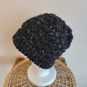 Handmade Knit Black Winter/Fall Beanie Hat